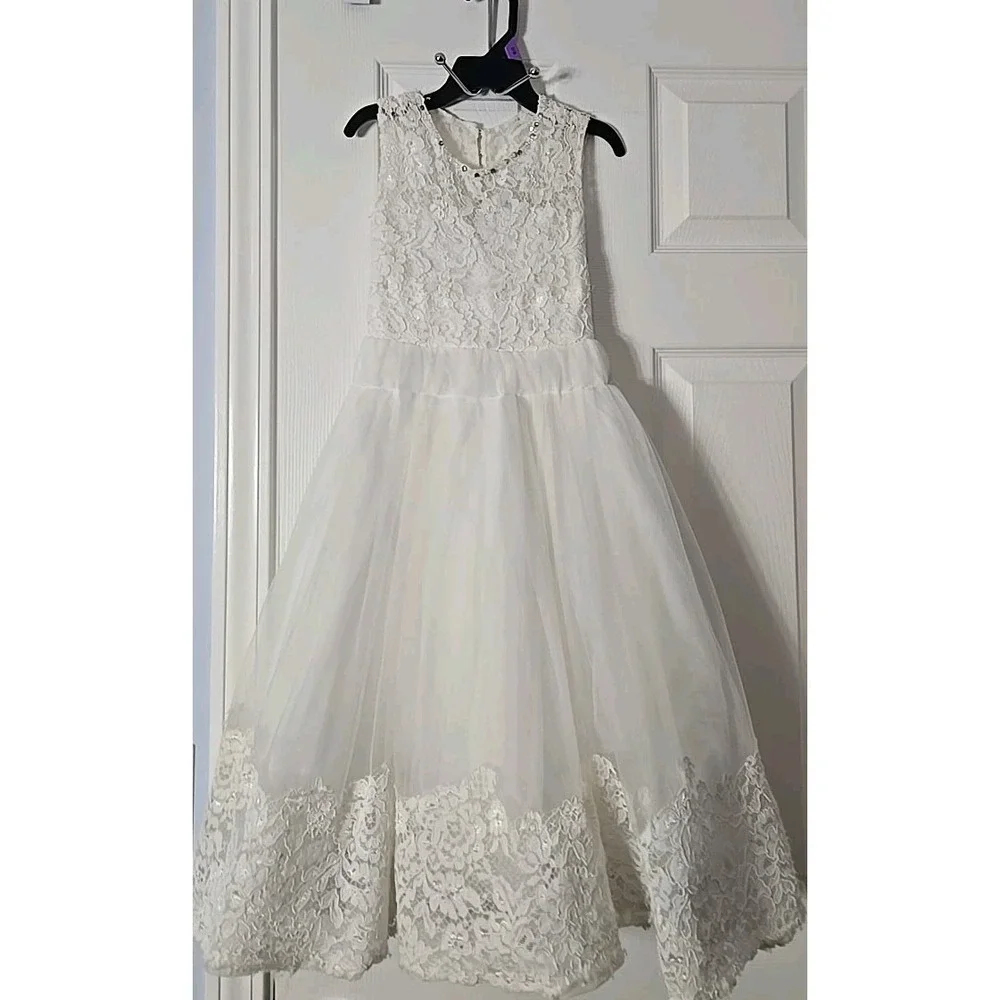 Girls Dress Formal‎ White Lace See Measurements Below